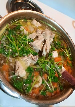 A picture of My version of chicken noodles soup.