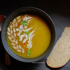 A picture of Creamy Cheesy Pumpkin Soup.
