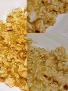 Una foto de Risotto de espinacas y gambas