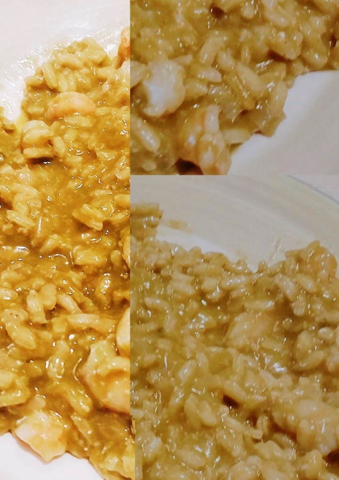 Una foto de Risotto de espinacas y gambas