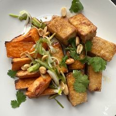 A picture of Crispy Tofu with Sweet Potatoes.