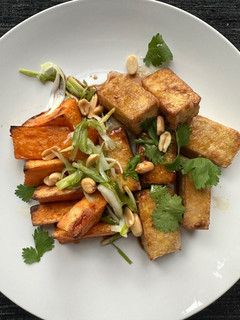 A picture of Crispy Tofu with Sweet Potatoes.