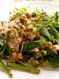 โสมไทยผัดไข่ใส่หมูสับ Water leaves Stir-fried with 🥚 and Pork