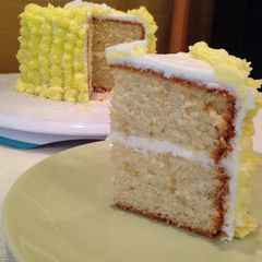 A picture of Greek yogurt cake w/butter cream frosting.