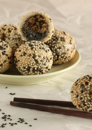 A picture of Sesame Ball with Black Sesame Filling [Onde-onde].