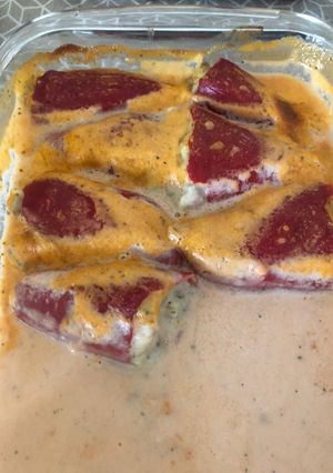 Una foto de Pimientos del piquillo rellenos de carne picada
