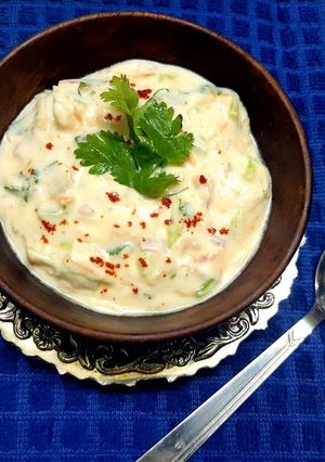 A picture of Vegetable Raita for Biryani and Pulao.
