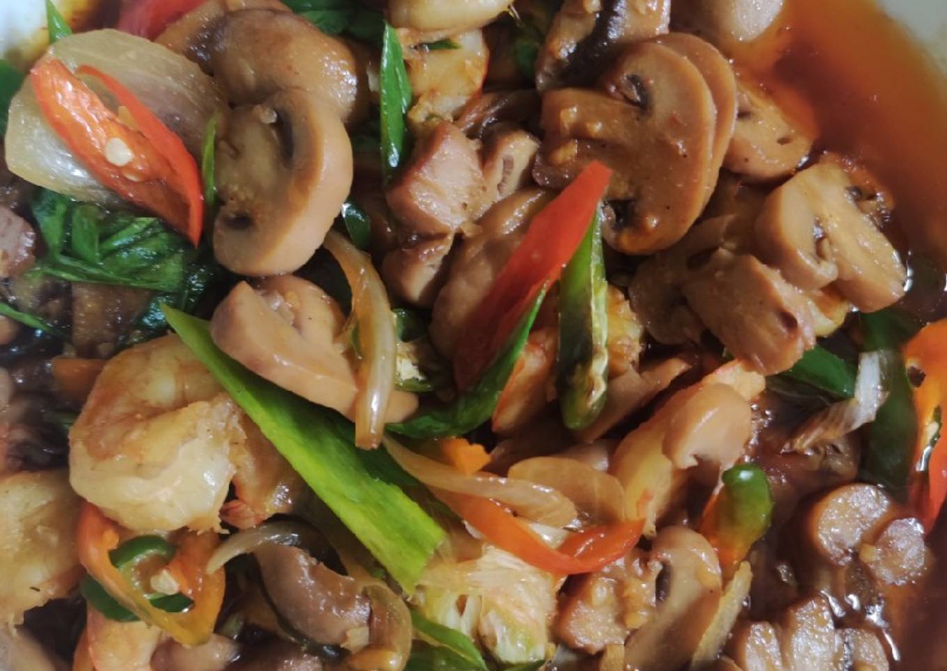 Jamur kancing udang manis pedas