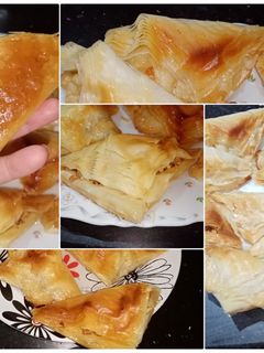 صورة لوصفة مثلثات الجلاش محشي بالكريمة والمكسرات وبالبسبوسه
