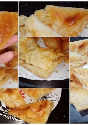 صورة لوصفة مثلثات الجلاش محشي بالكريمة والمكسرات وبالبسبوسه