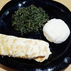 A picture of Ugali and traditional veges#vegancontest.