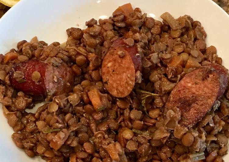 Steps to Prepare Homemade Lentils and Spicy Sausages