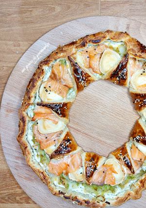 Une photo de Tarte aux poireaux, chèvre et saumon