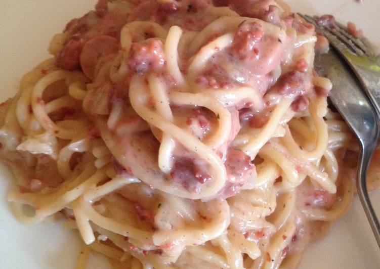 Resep Spaghetti carbonara sosis kornet oleh prabaaulia 