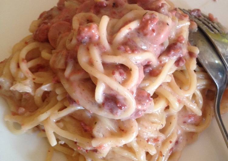  Resep Spaghetti carbonara sosis  kornet oleh prabaaulia 