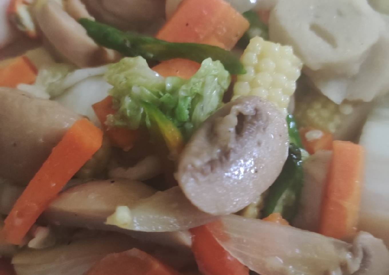 Capcay baby corn jamur baso ikan tenggiri