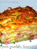 Potato Gratin with Onion, Bacon, and Manchego Cheese
