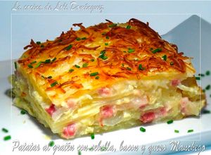 Una foto de Patatas al gratén con cebolla, bacon y queso Manchego