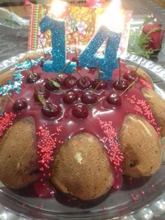 عکسی از دستور 🍒🍰کیک آلبالو کیک تولد گل پسرم🍰🍒