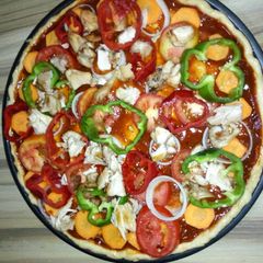 A picture of My special cheeseless pizza.