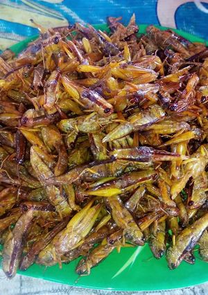 Hình của món Tôm bay rang lá chanh.