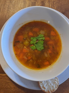 A picture of Quick veggie and barley soup.