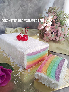 Foto resep Coconut Rainbow Steamed Cake (Putih Telur)