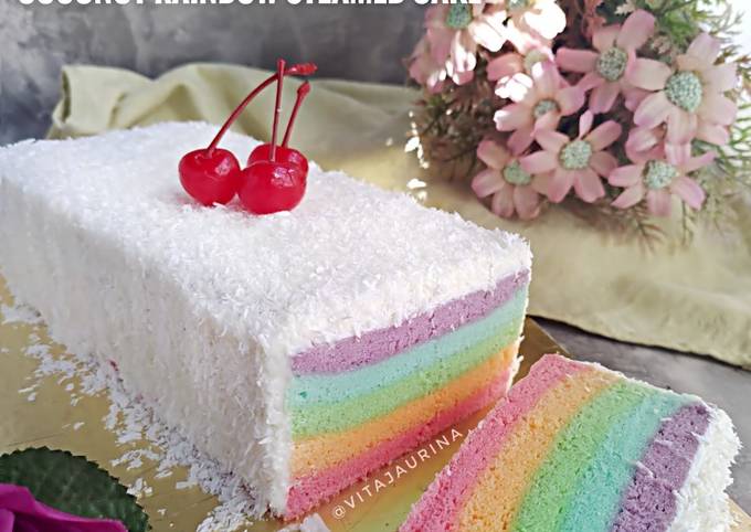 Coconut Rainbow Steamed Cake (Putih Telur)