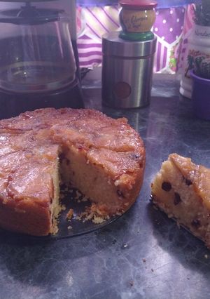 Una foto de Torta de manzana y arándanos invertida!