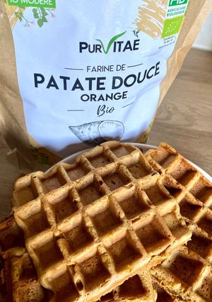 Une photo de Gaufres healthy à la farine de patate douce et coco
