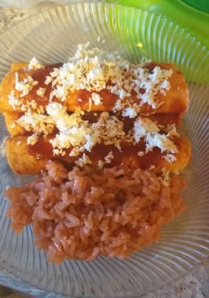 A picture of Red Enchiladas.