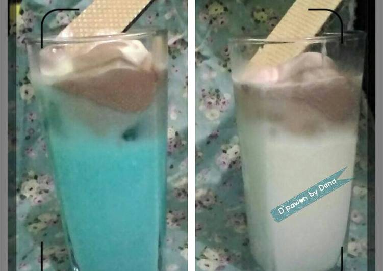 Vanilla blue milk float dan Lychee milk float