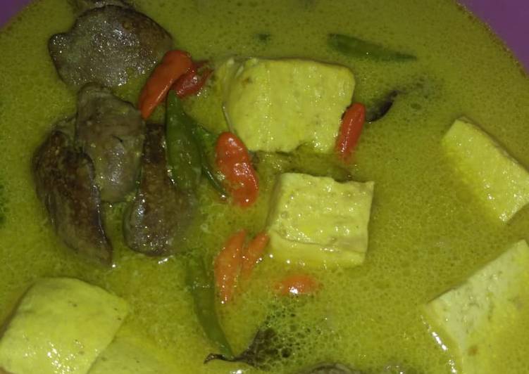 Ati ampela + tahu, ungkep santan pedas