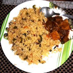 A picture of Fried Rice & Chilli Fish.
