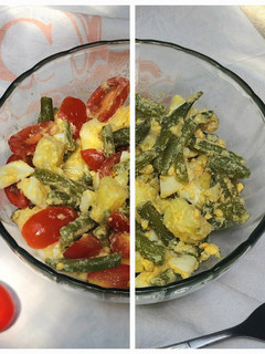 Una foto de 🥔🫛🥚Ensalada de papa, chaucha y huevo 🥚🫛🥔 opcional tomate 🍅😉
