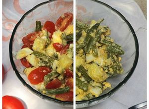 Una foto de 🥔🫛🥚Ensalada de papa, chaucha y huevo 🥚🫛🥔 opcional tomate 🍅😉
