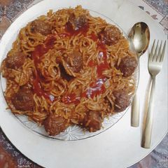A picture of Red Spicy Pakitalo Meatballs Spaghetti.