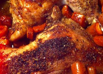How to Make Tasty Roasted leg quarters with rotisserie rub and carrots