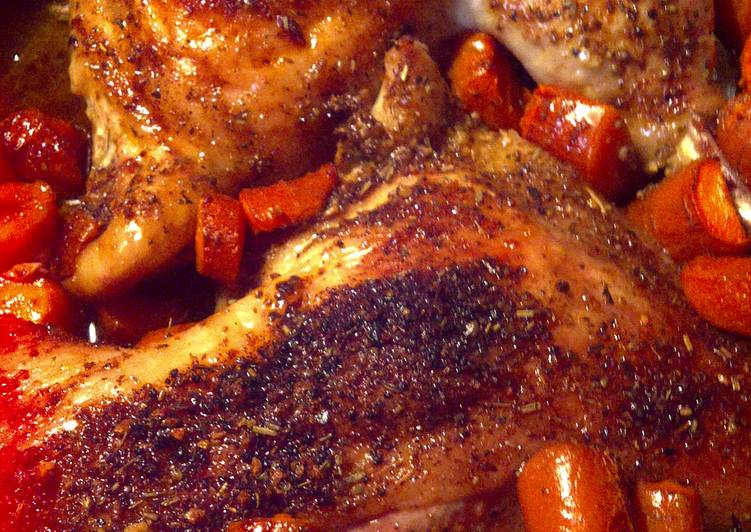 How to Prepare Delish Roasted leg quarters with rotisserie rub and
carrots