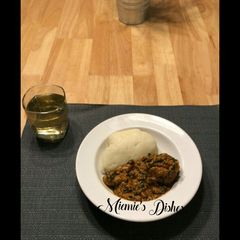 A picture of Pounded Yam with Egusi Soup.