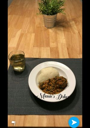 A picture of Pounded Yam with Egusi Soup.