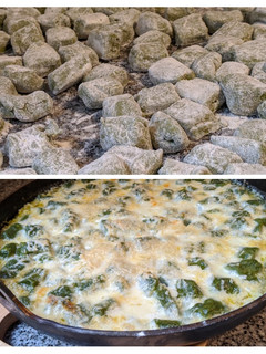 Una foto de Ñoquis de acelga con salsa de puerro gratinado
