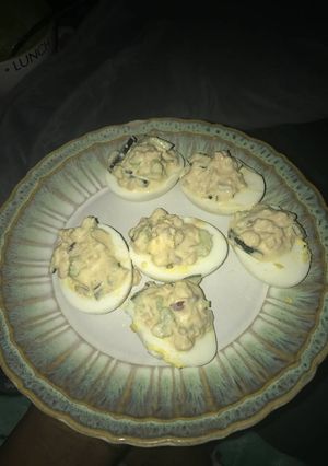 A picture of Tuna stuffed eggs.