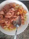 Ensalada de atún con cebolla cabezona, apio, tomate y manzana