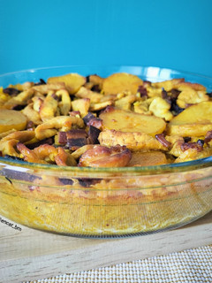 Una foto de Arroz al horno con lomo, patata y mermelada de bacon y cebolla
