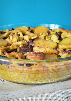 Foto principal de Arroz al horno con lomo, patata y mermelada de bacon y cebolla