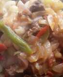 Wok de verduras y carne con fideos coditos ñam ñam 😉😋