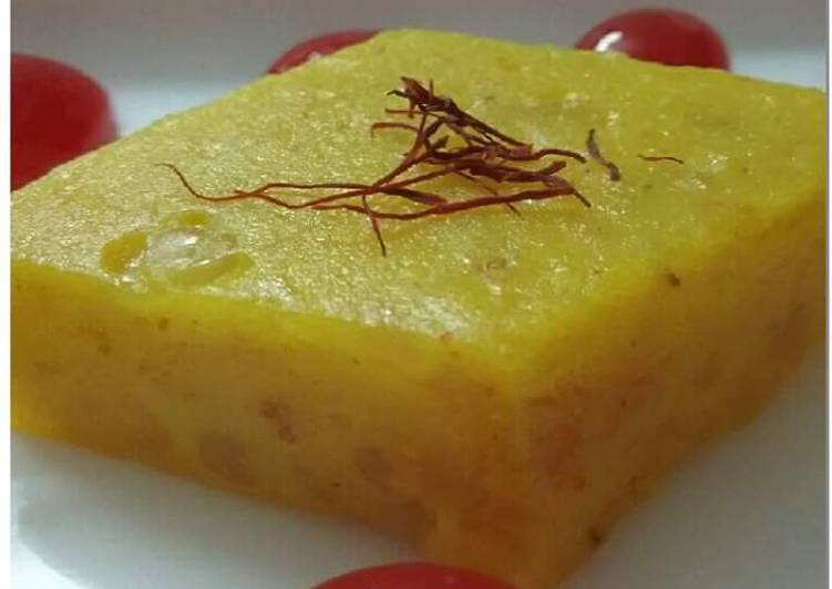 Homemade Sago Kesariya Barfi with paneer milk