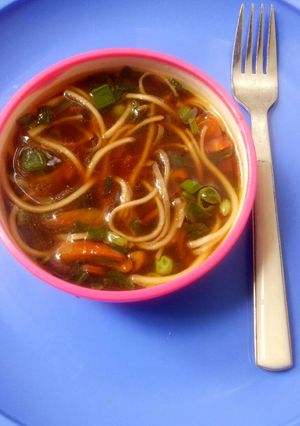 A picture of Noodles soup.