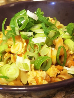 A picture of Ground carrot and chicken ragu pasta.